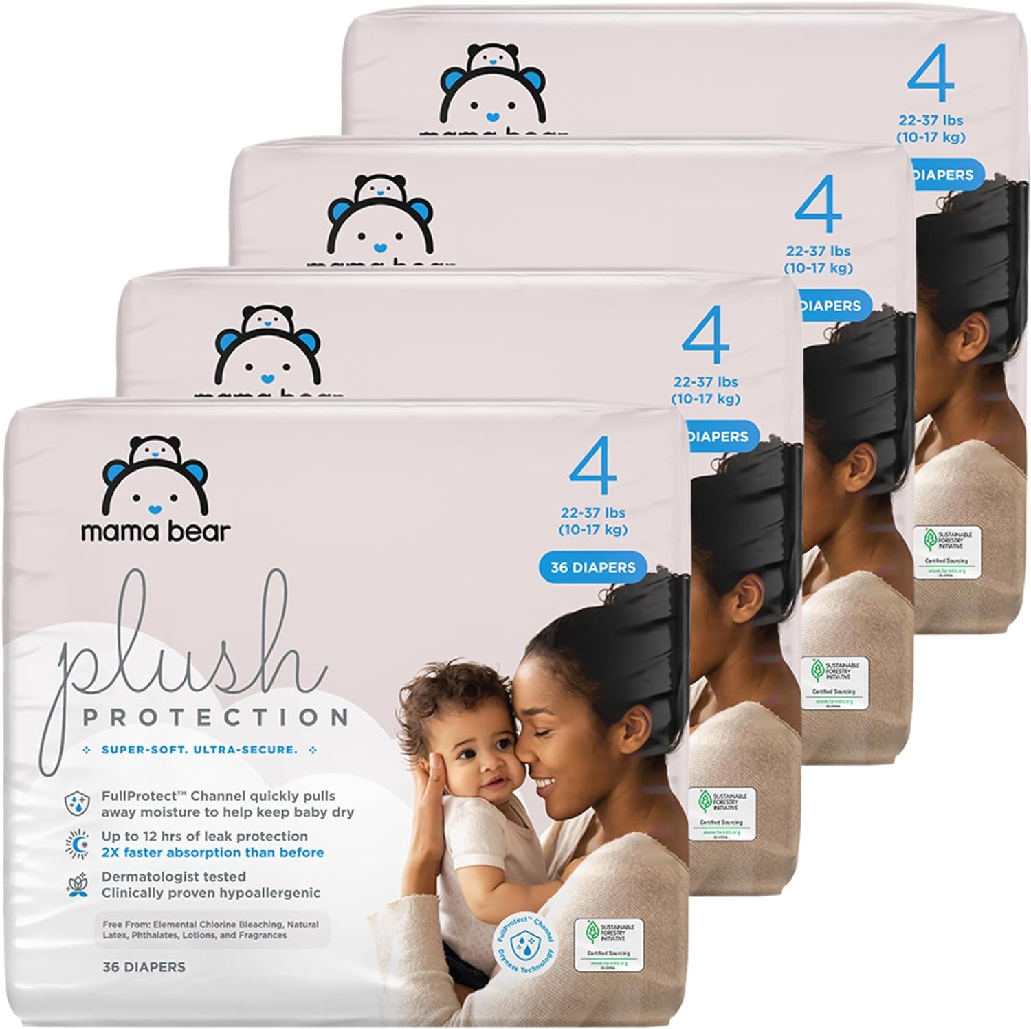 251030090744820_1 Amazon Brand - Mama Bear Plush Protection Diapers, Size 1, Assorted Print, 54 Count - Image 1